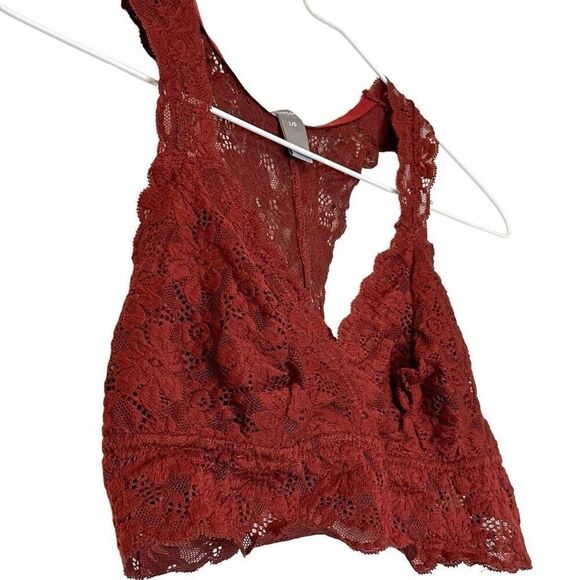Aerie Floral Lace Sexy Full Coverage Wireless Racerback Bralette Burgundy Large - Picture 3 of 4